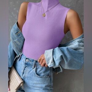 SHEIN Sleeveless Lilac purple Ribbed tank Top